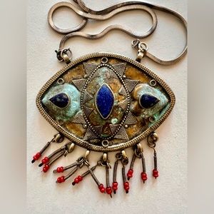 Vintage Kazakh mixed metal boho pendant